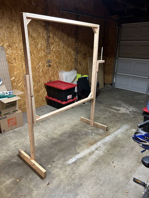 Wooden tufting frame standing in the garage